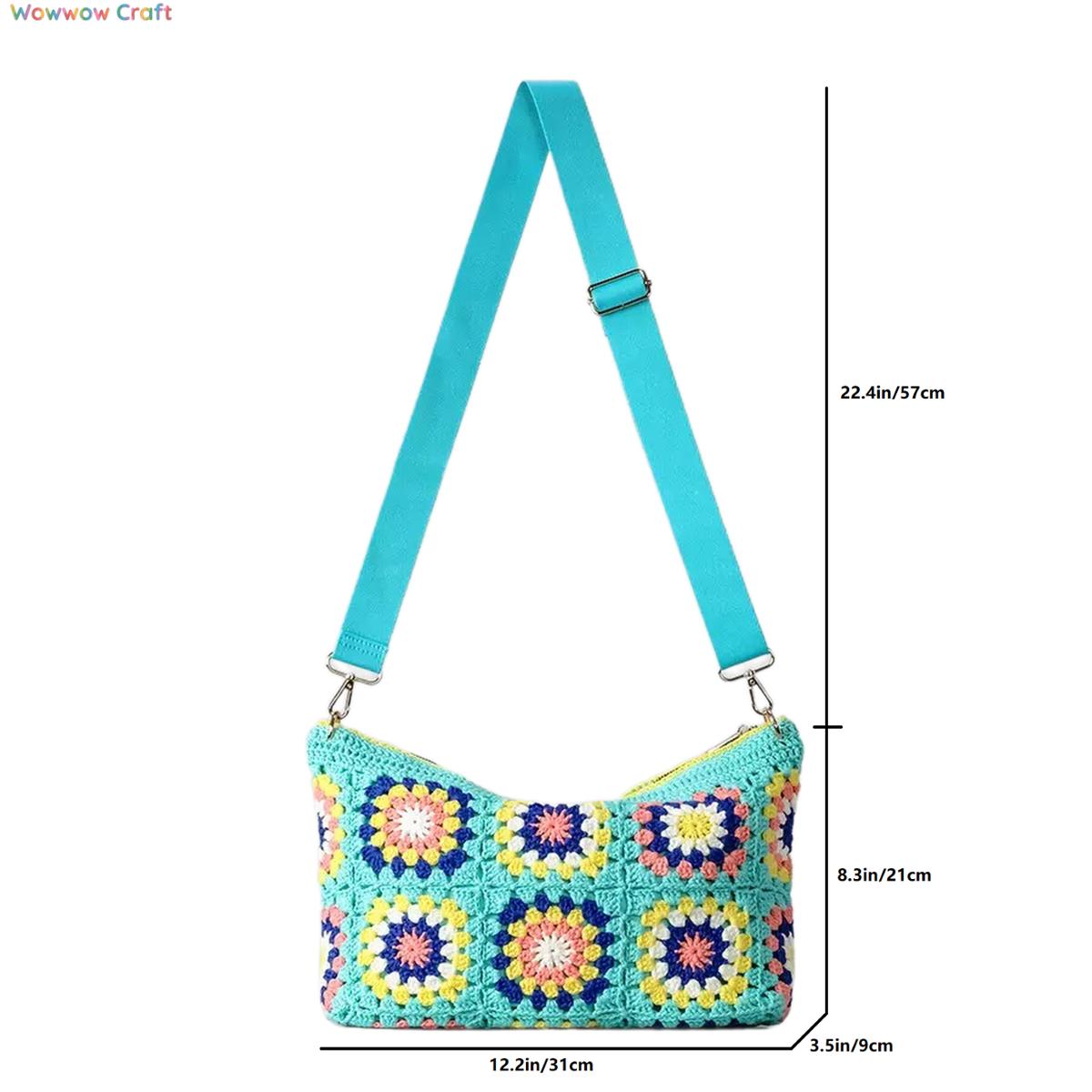 Shoulder Bags,Crossbodies,Crochet Bags,Crochet Granny Square Flower Block Crossbody Bag - Crocheted Shoulder Bag
